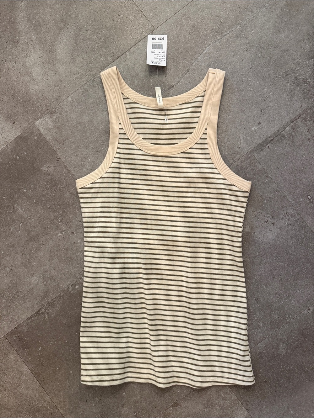 Striped Ribbed Tank Top - Cream & Olive green